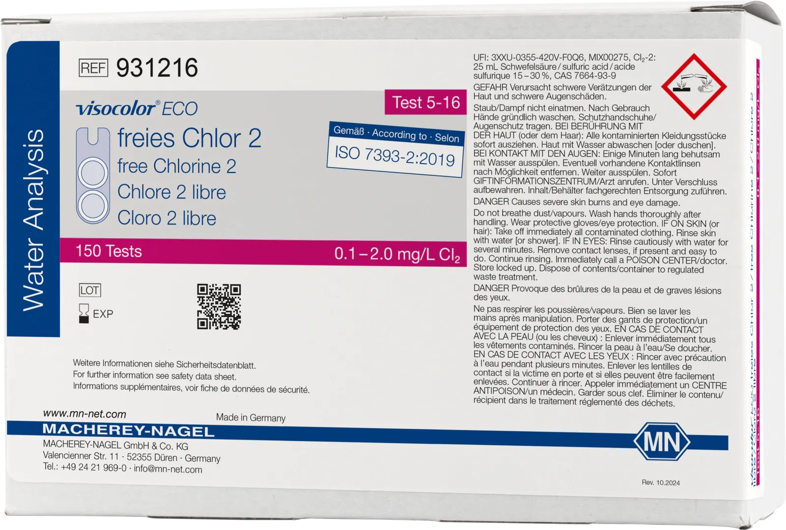 VISOCOLOR ECO free chlorine 2 colorimetric test kit - refill pack - measuring range: 0.1-2.0 mg/L Cl2 sufficient for 150 determinations