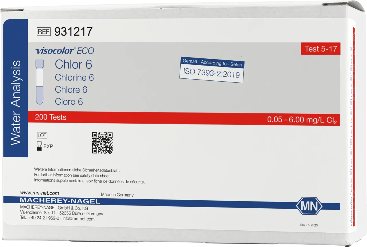VISOCOLOR ECO chlorine 6 reagent set for photometric determination measuring range: 0.05-6.00 mg/L Cl2 sufficient for 200 determinations