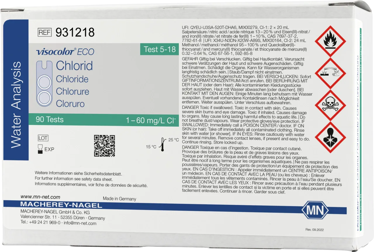 VISOCOLOR ECO Chloride colorimetric test kit - refill pack - measuring range: 1-60 mg/L Cl- sufficient for 90 determinations