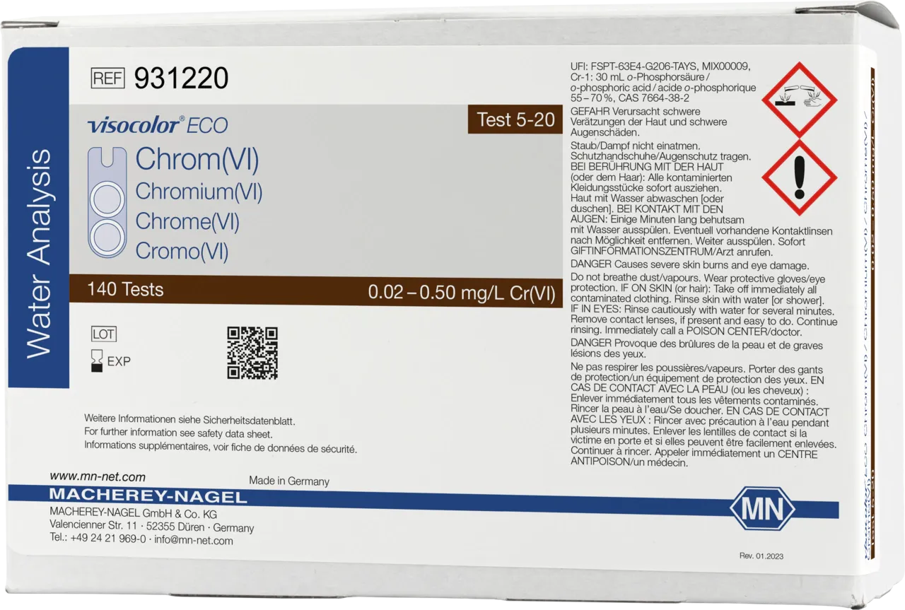 VISOCOLOR ECO Chromium (VI) colorimetric test kit - refill pack - measuring range: 0.02-0.50 mg/L Cr(VI) sufficient for 140 determinations
