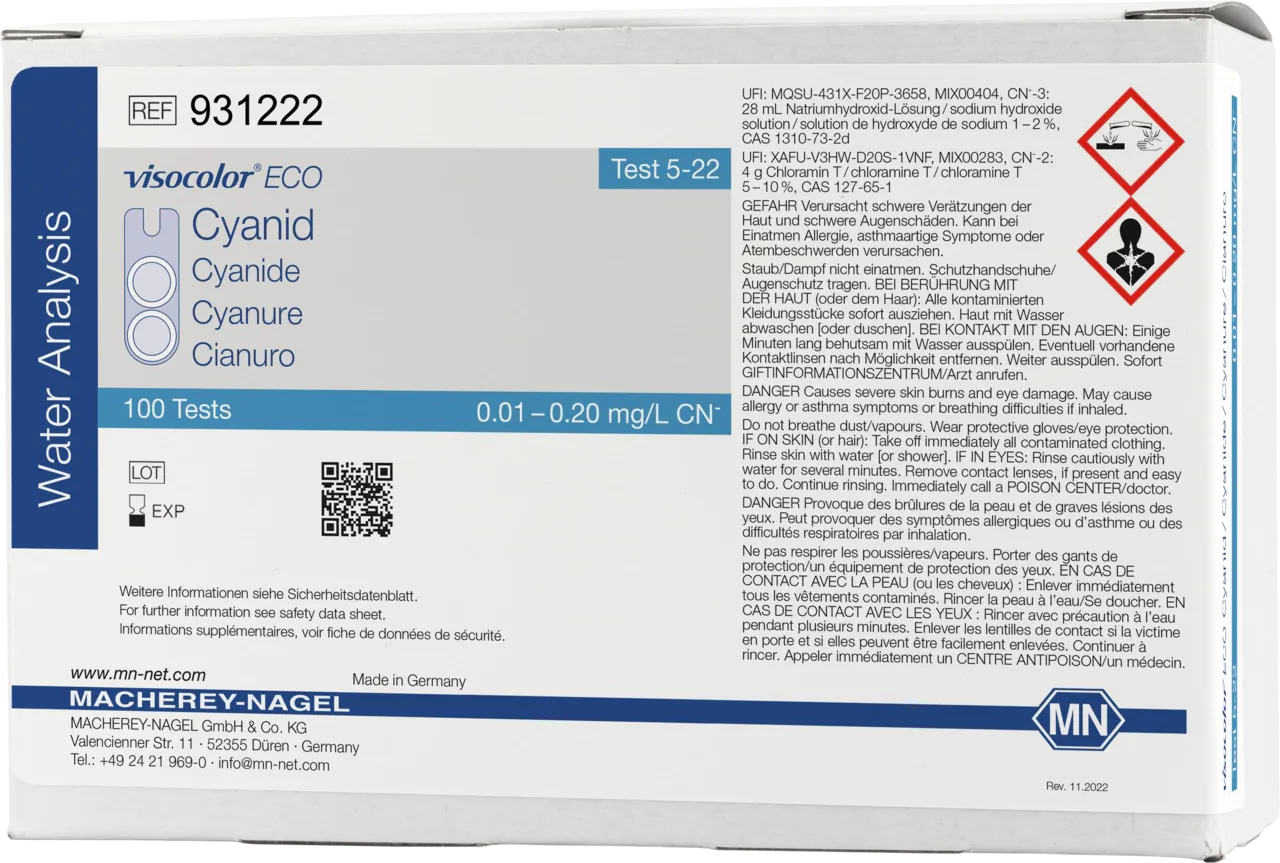 VISOCOLOR ECO Cyanide colorimetric test kit - refill pack - measuring range: 0.01-0.20 mg/L CN- sufficient for 100 determinations