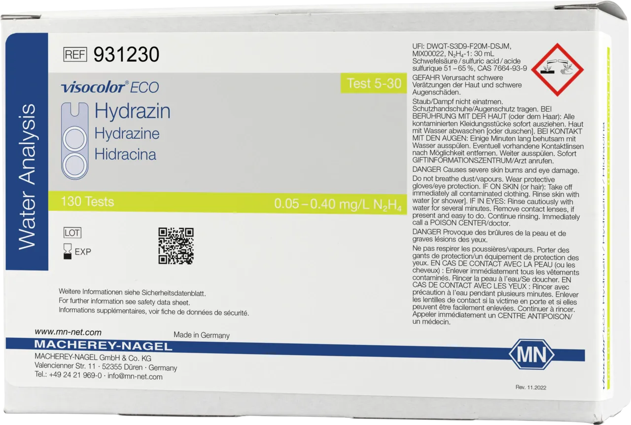VISOCOLOR ECO Hydrazine colorimetric test kit - refill pack - measuring range: 0.05-0.40 mg/L N2H4 sufficient for 130 determinations