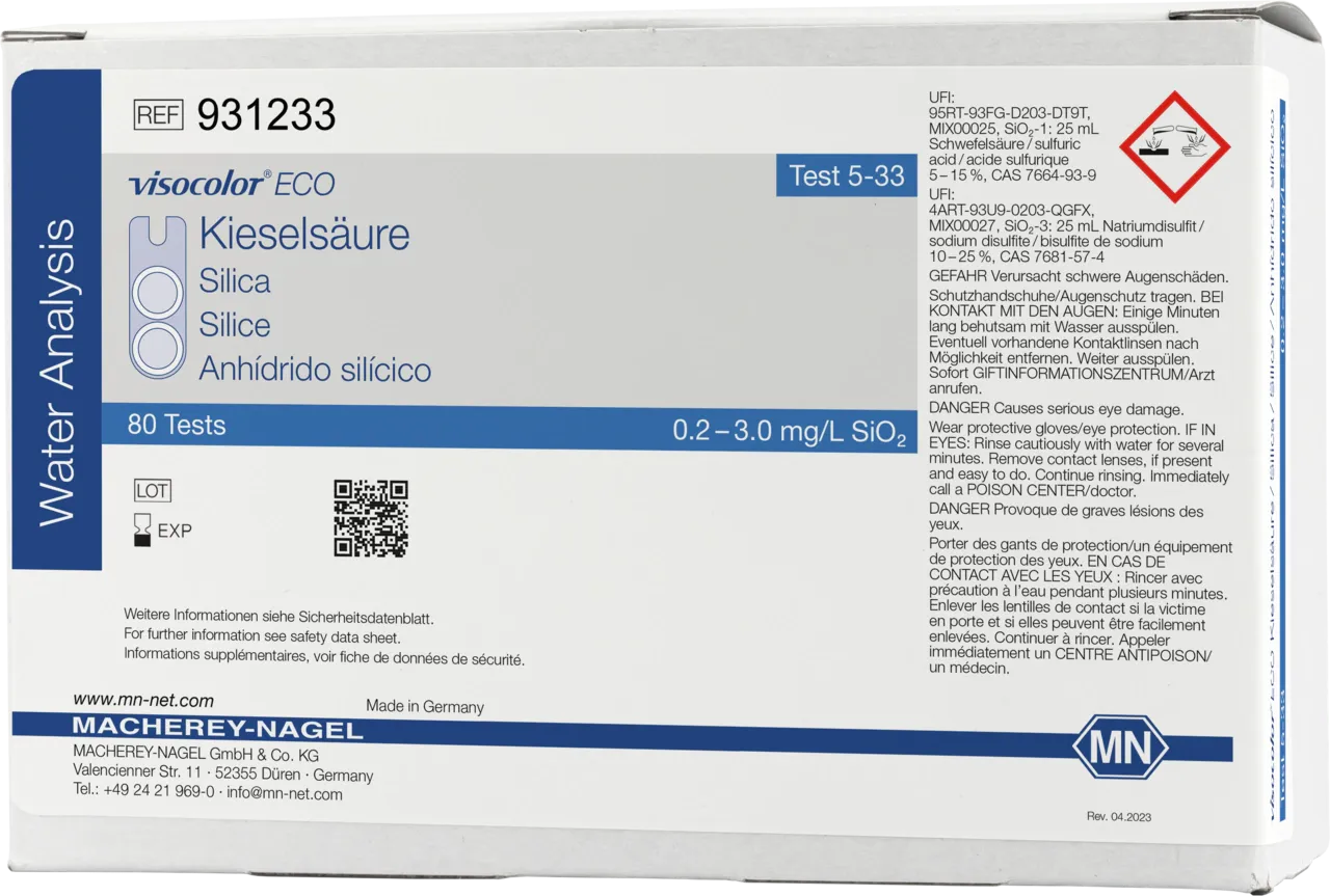 VISOCOLOR ECO Silica colorimetric test kit - refill pack - measuring range: 0.2-3.0 mg/L SiO2 sufficient for 80 determinations