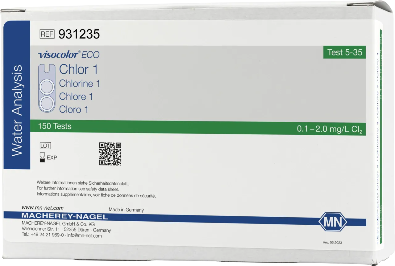 VISOCOLOR ECO Chlorine 1, free and total colorimetric test kit - refill pack - measuring range: 0.1-2.0 mg/L Cl2 sufficient for 150 determinations
