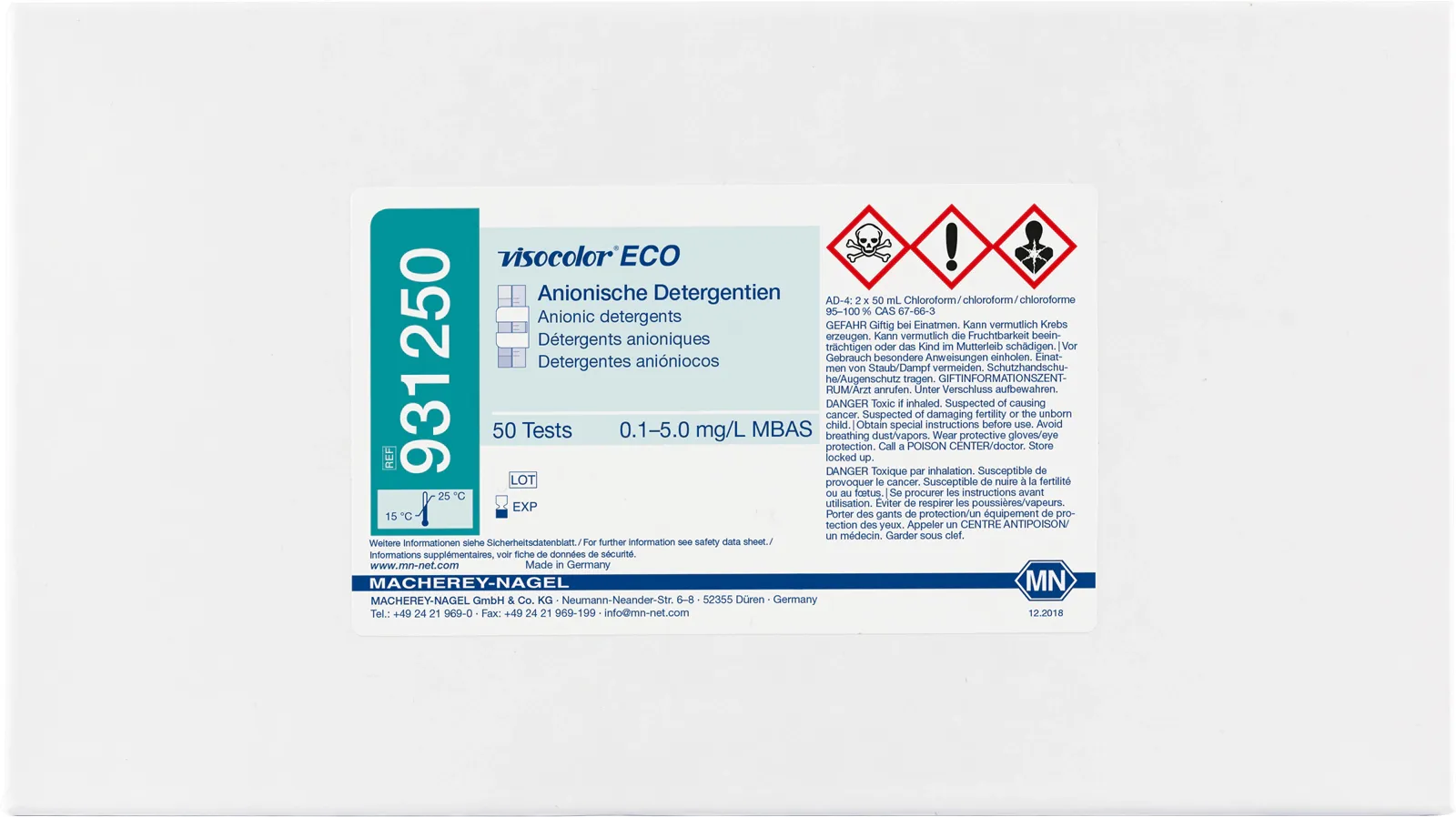 VISOCOLOR ECO Detergents anionic test kit - refill pack - measuring range: 0.1-5.0 mg/L MBAS sufficient for 50 determinations