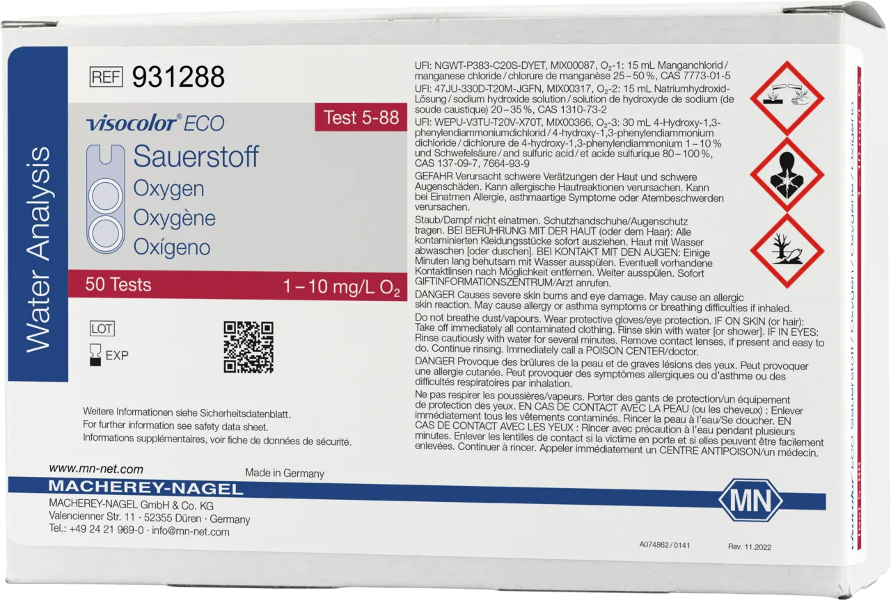 VISOCOLOR ECO Oxygen colorimetric test kit - refill pack - measuring range: 1-10 mg/L O2 sufficient for 50 determinations