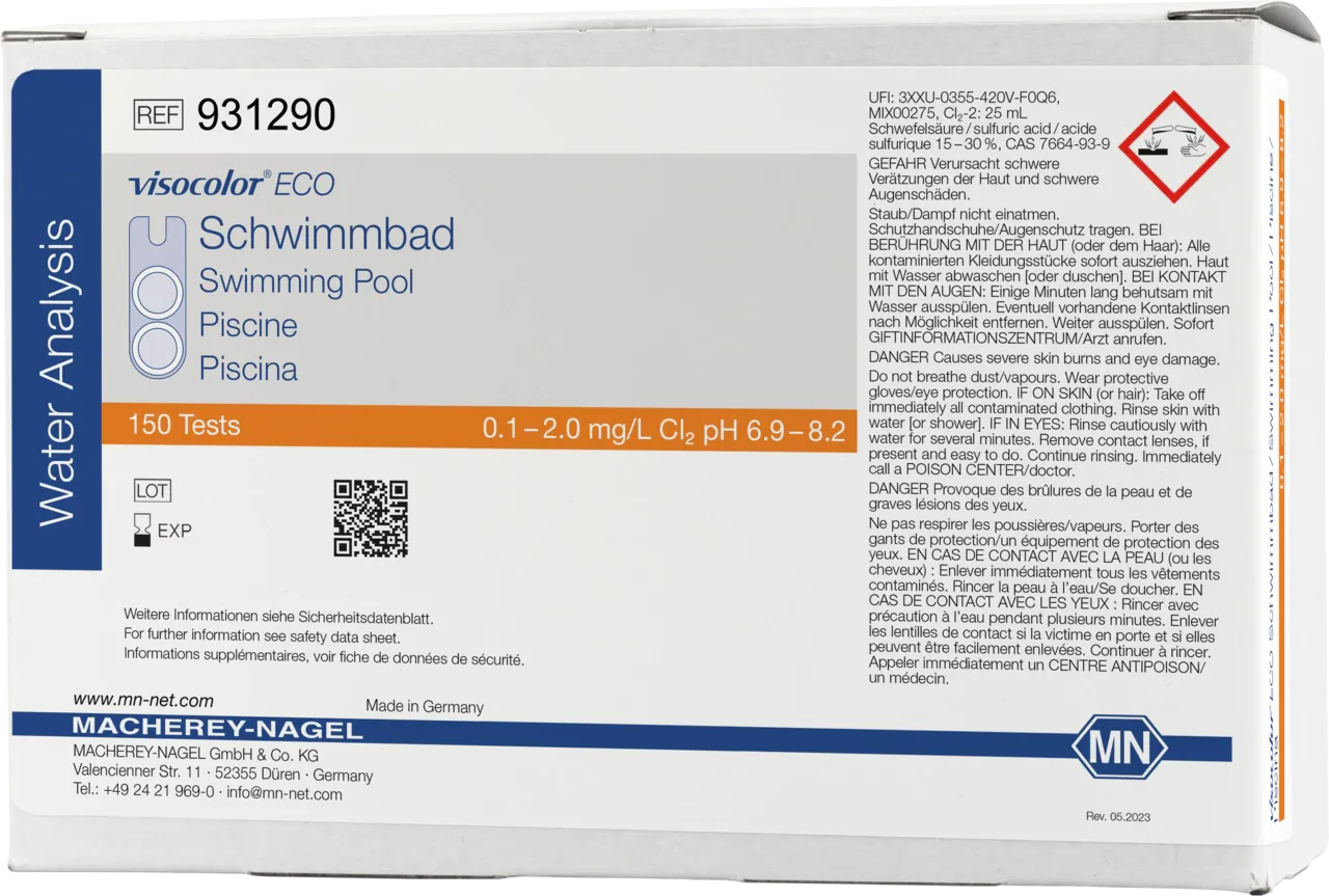 VISOCOLOR ECO Swimming pool (Chlorine + pH) colorimetric test kit - refill pack - measuring range: 0.1-2.0 mg/L Cl2 pH 6.9-8.2 sufficient for 150 determinations