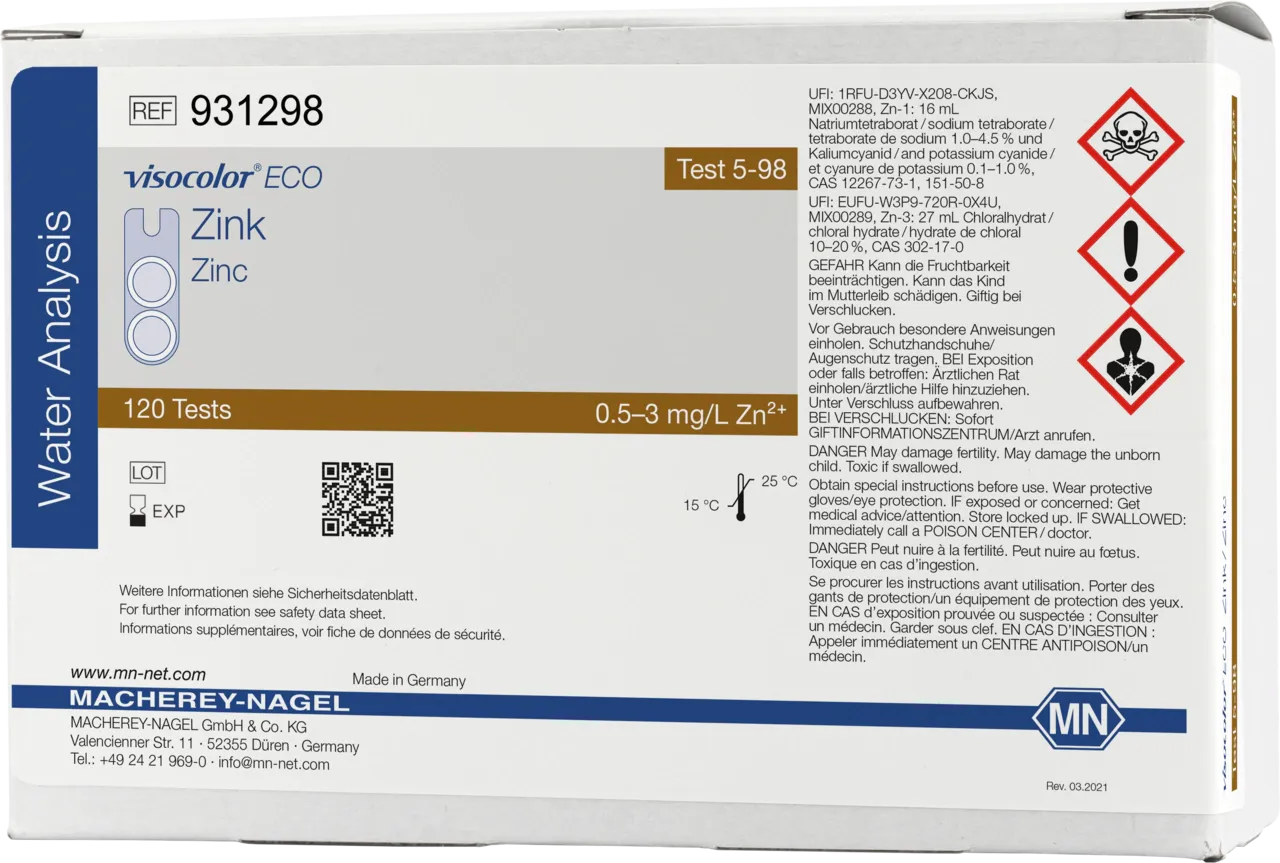 VISOCOLOR ECO Zinc colorimetric test kit - refill pack - measuring range: 0.5-3 mg/L Zn2+ sufficient for 120 determinations