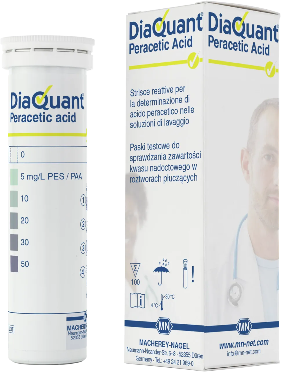 DiaQuant Peracetic acid box of 100 test sticks 6 x 95 mm