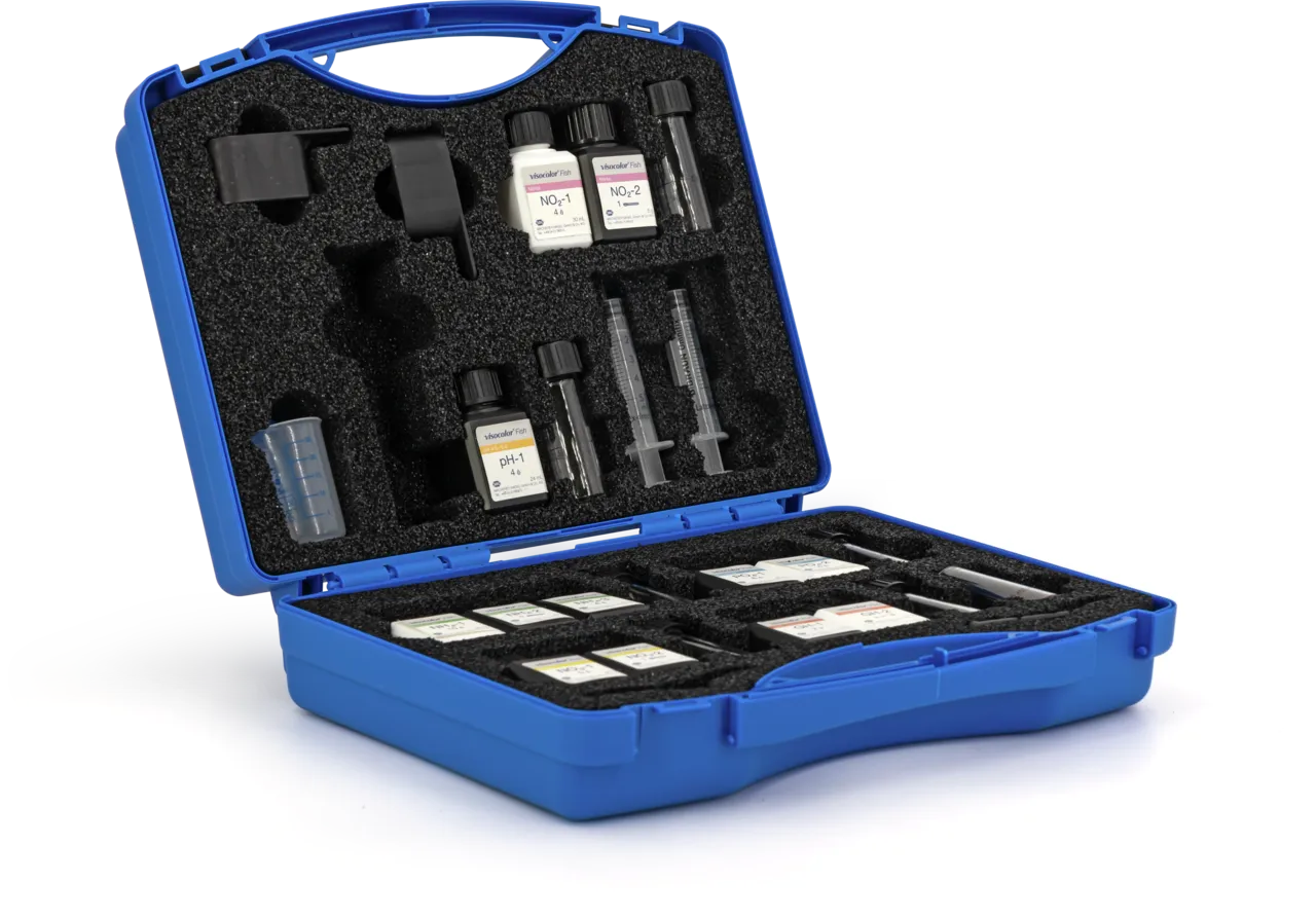 VISOCOLOR FISH reagent case for the determination of Ammonium, Nitrate, Nitrite, Phosphate, pH and Total hardness incl. color chart and manual