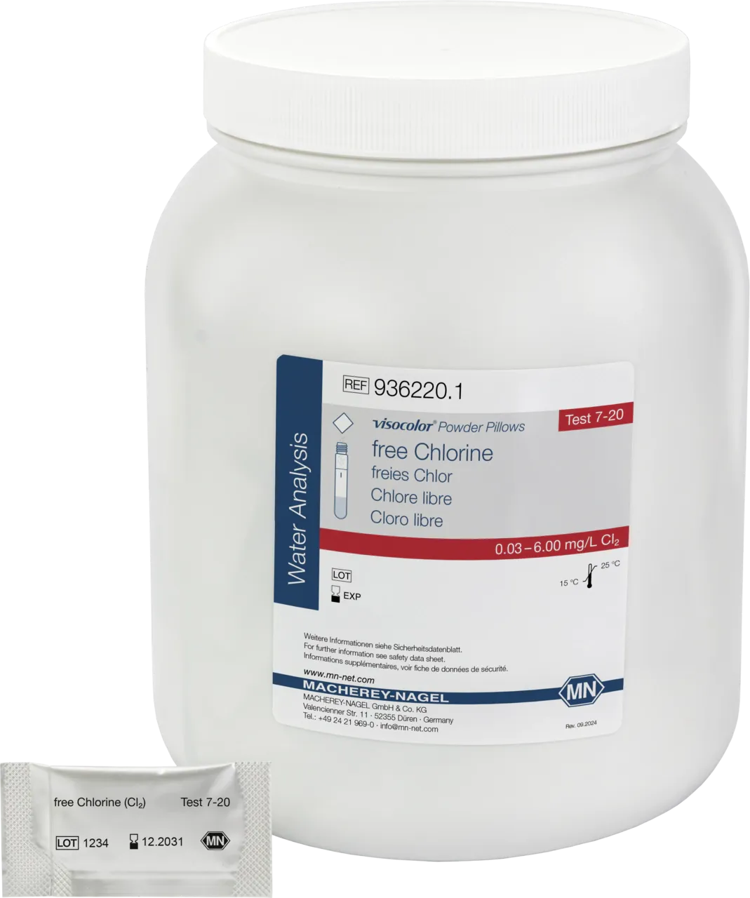 VISOCOLOR Powder Pillows free Chlorine reagent set for photometric determination measuring range: 0.03-6.00 mg/L Cl2 1000 determinations