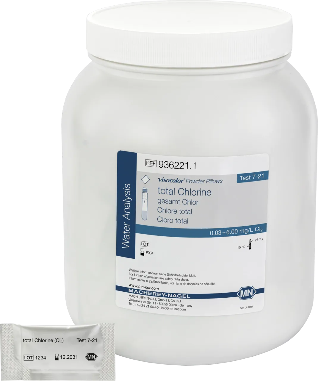 VISOCOLOR Powder Pillows total Chlorine reagent set for photometric determination measuring range: 0.03-6.00 mg/L Cl2 1000 determinations