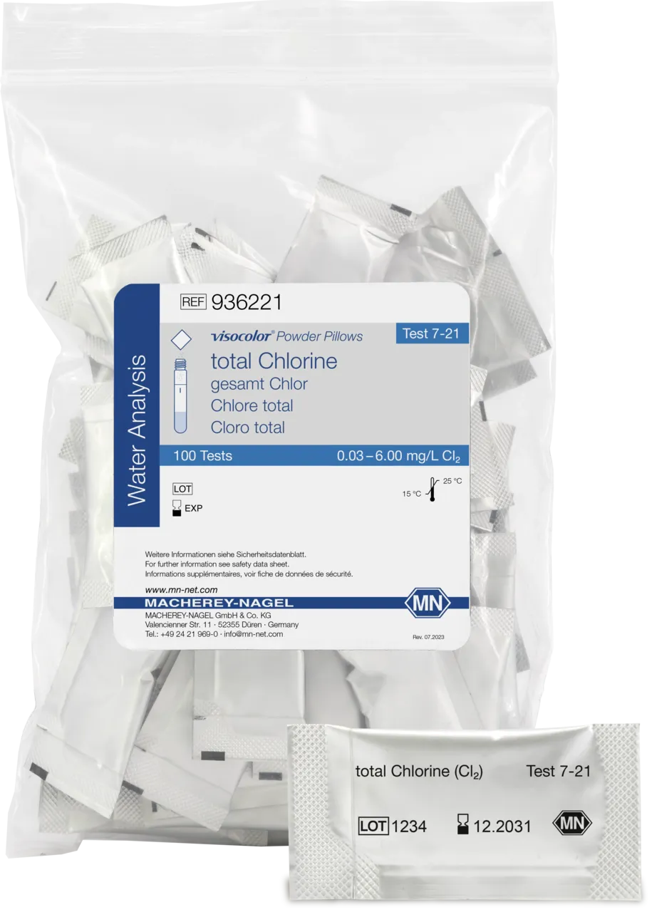 VISOCOLOR Powder Pillows total Chlorine reagent set for photometric determination measuring range: 0.03-6.00 mg/L Cl2 100 determinations