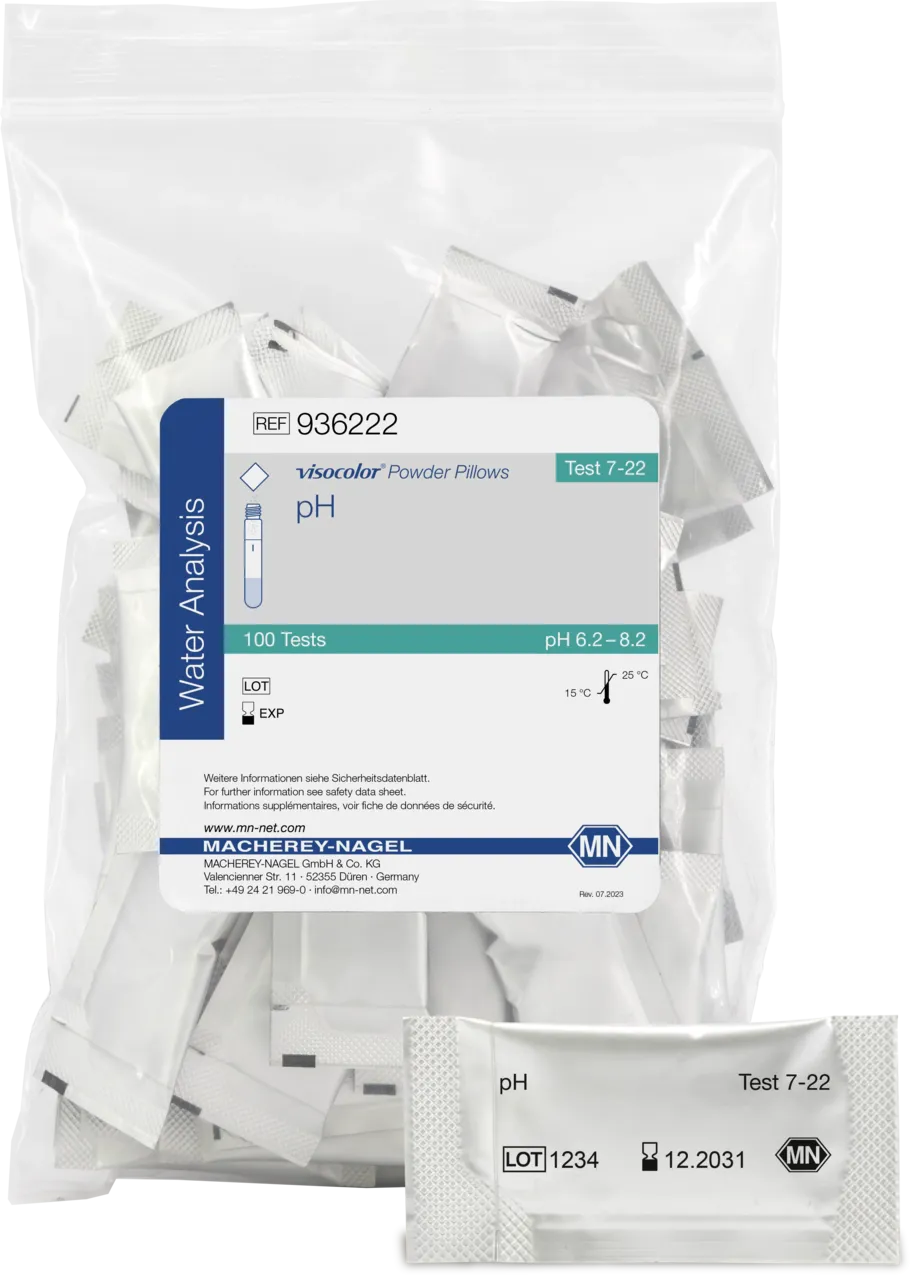 VISOCOLOR Powder Pillows pH reagent set for photometric determination measuring range: pH 6.2-8.2 100 determinations
