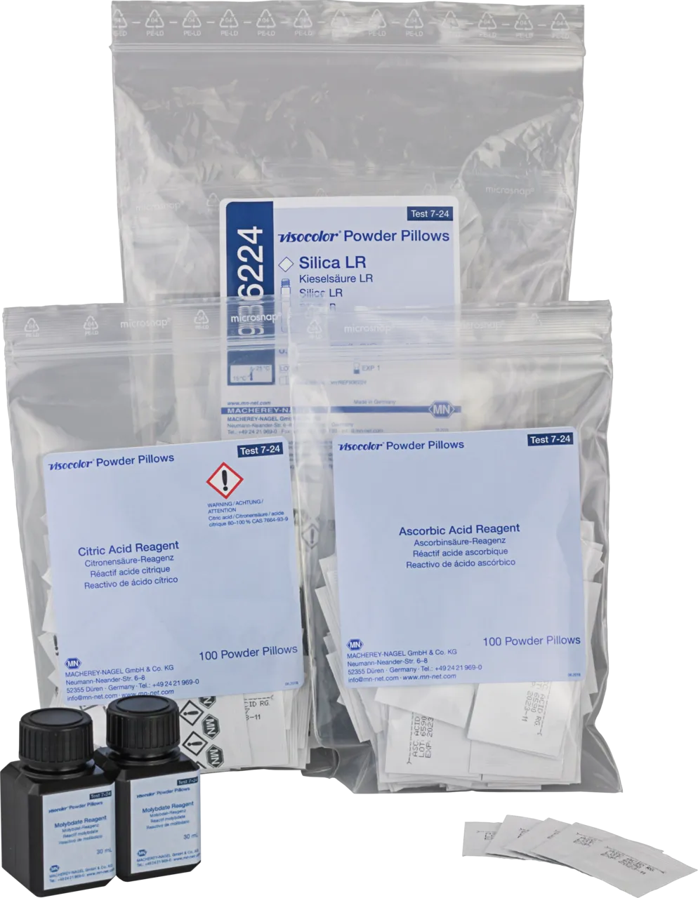 VISOCOLOR Powder Pillows Silica LR reagent set for photometric determination measuring range: 0.02-2.10 mg/L SiO2 100 determinations