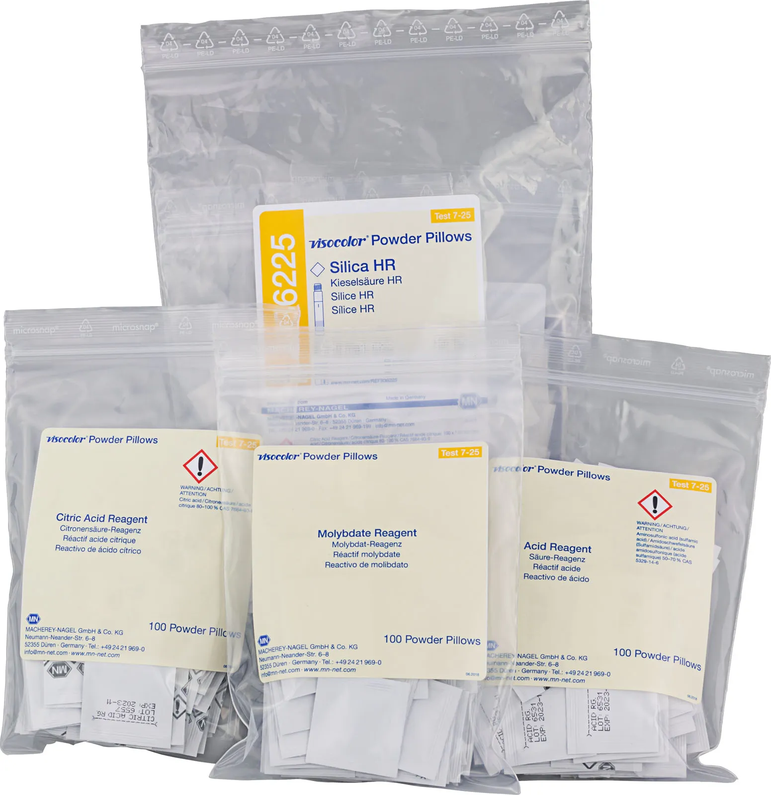 VISOCOLOR Powder Pillows Silica HR reagent set for photometric determination measuring range: 2-210 mg/L SiO2 100 determinations