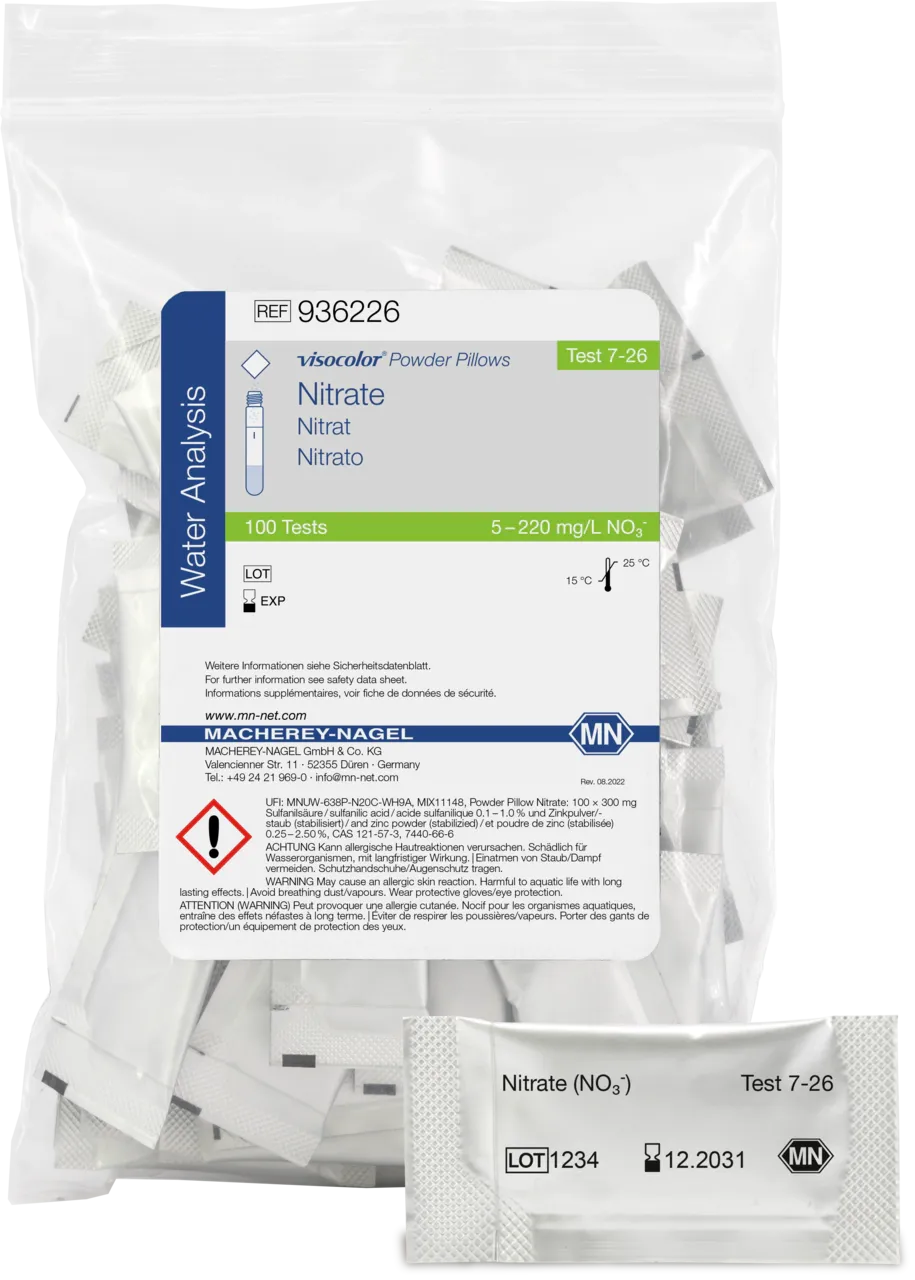 VISOCOLOR Powder Pillows Nitrate reagent set for photometric determination measuring range: 1.0 - 50 mg/L NO3-N 100 determinations