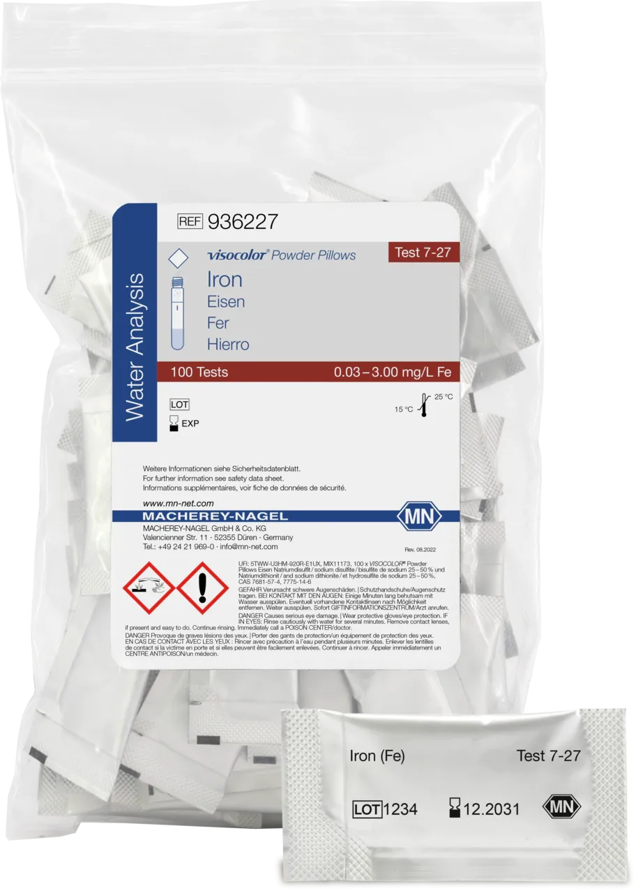 VISOCOLOR Powder Pillows Iron reagent set for photometric determination measuring range: 0.03 - 3.00 mg/L Fe 100 determinations