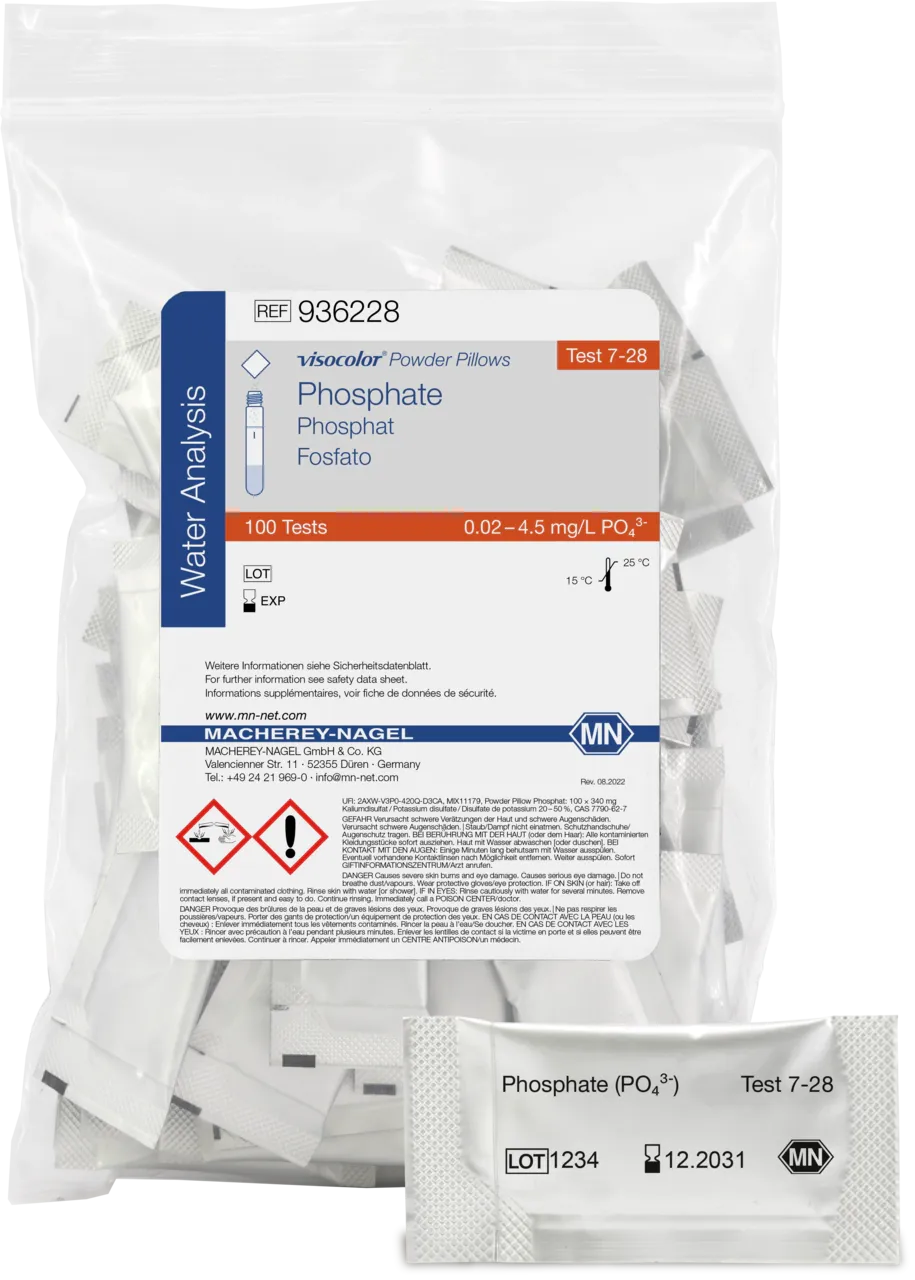VISOCOLOR Powder Pillows Phosphate reagent set for photometric determination measuring range: 0.03-4.50 mg/L PO4-P 100 determinations
