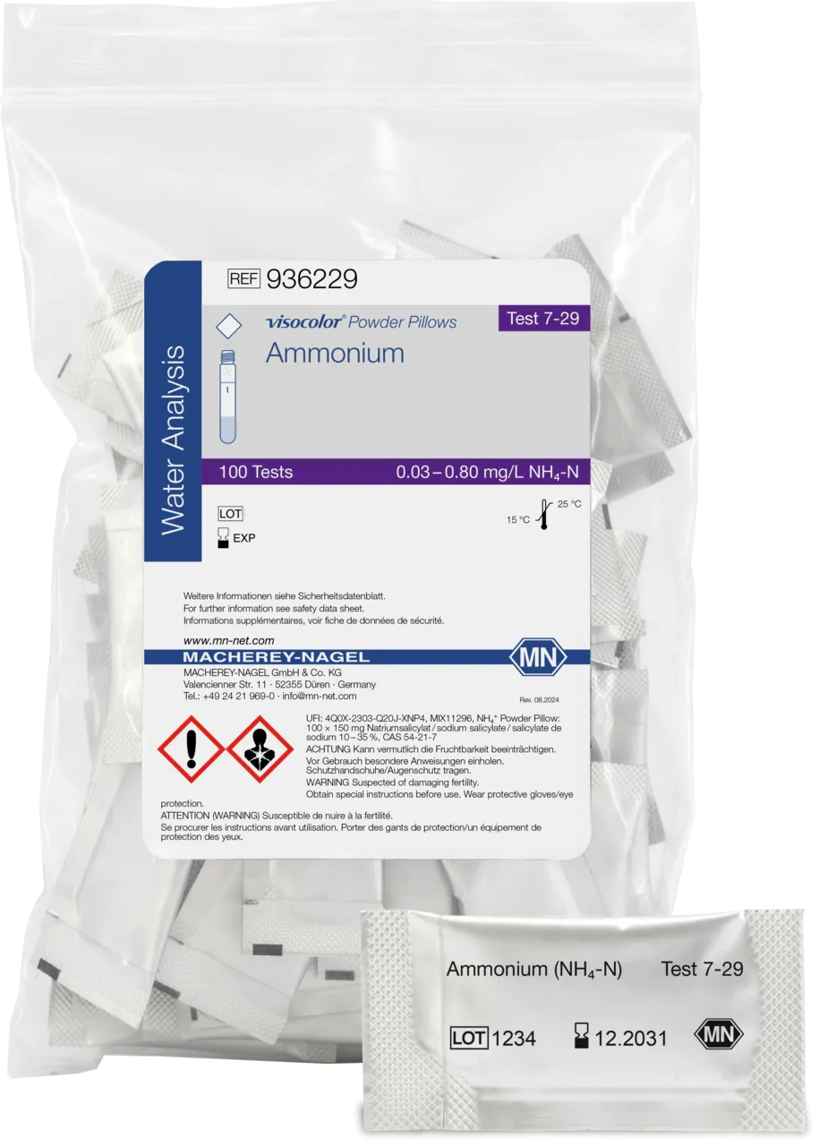 VISOCOLOR Powder Pillows Ammonium reagent set for photometric determination measuring range: 0.02-0.80 mg/L NH4-N 100 determinations