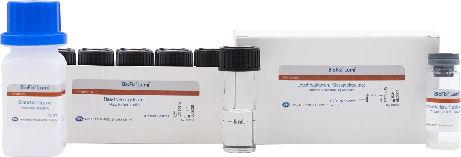 BioFix Lumi luminous bacteria in accordance DIN EN ISO 11348-2 packed with 10 vials, 10 determinations each vial liquid-dried, incl. reactivation solution