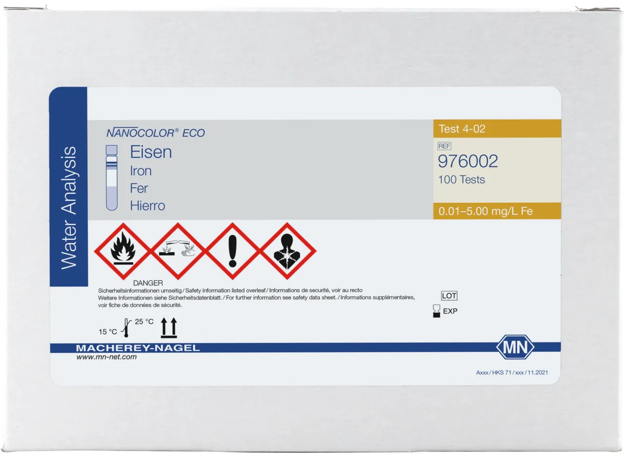 NANOCOLOR ECO Iron tube test measuring range: 0.01 - 5.00 mg/L Fe sufficient for 100 determinations
