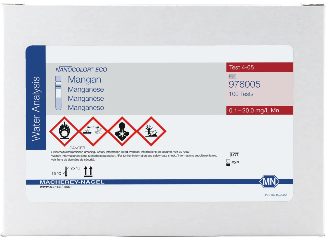 NANOCOLOR ECO Manganese tube test measuring range: 0.1 - 20 mg/L Mn sufficient for 100 determinations