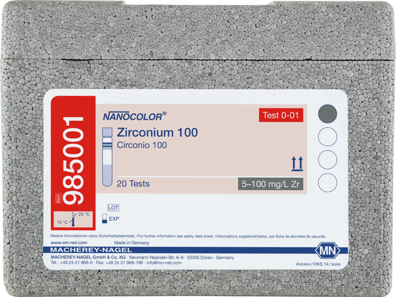 NANOCOLOR Zirconium 100 tube test measuring range: 5-100 mg/L Zr sufficient for 20 determinations