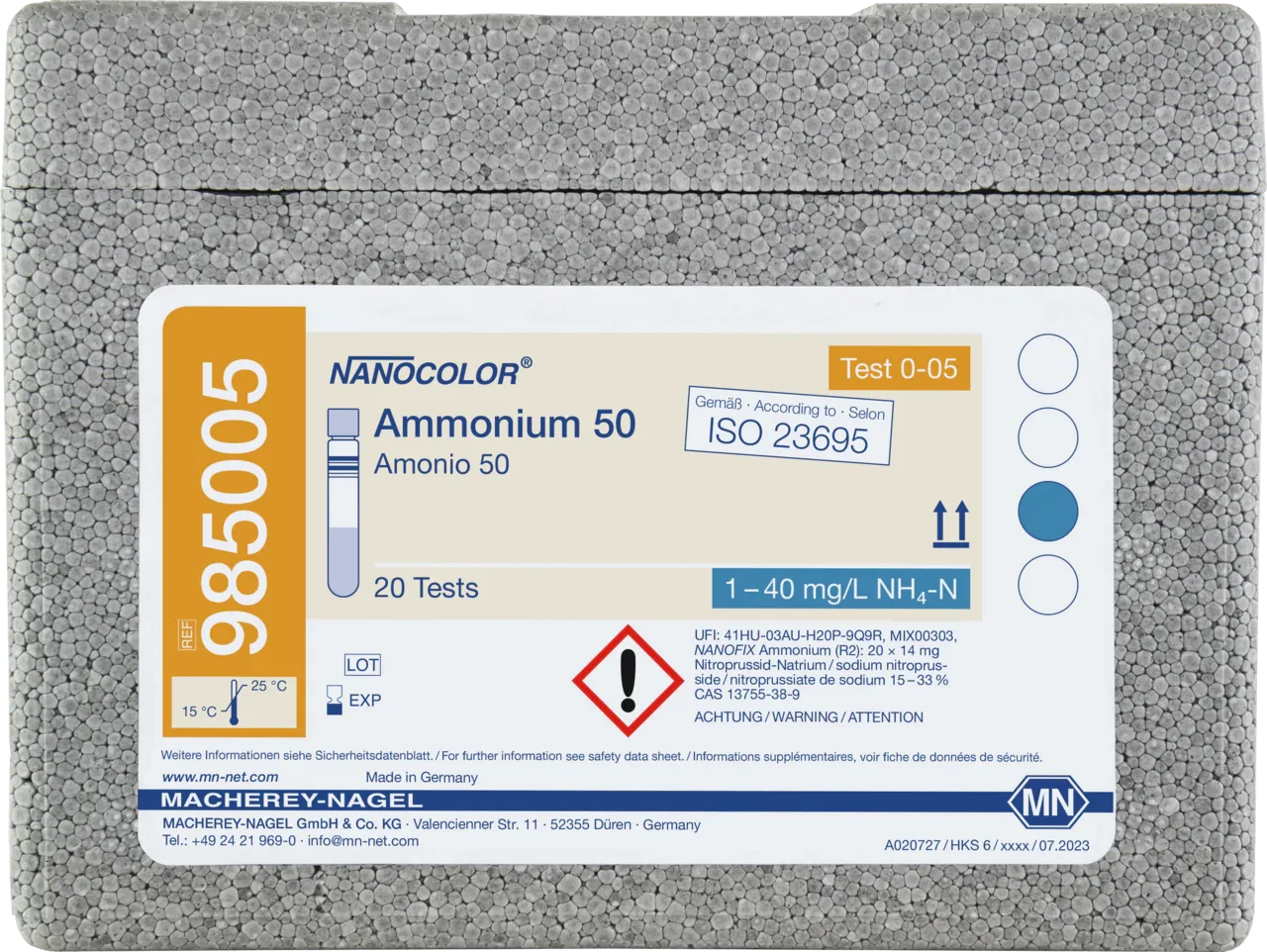 NANOCOLOR Ammonium 50 tube test measuring range: 1-40 mg/L NH4-N 1-50 mg/L NH4+ sufficient for 20 determinations