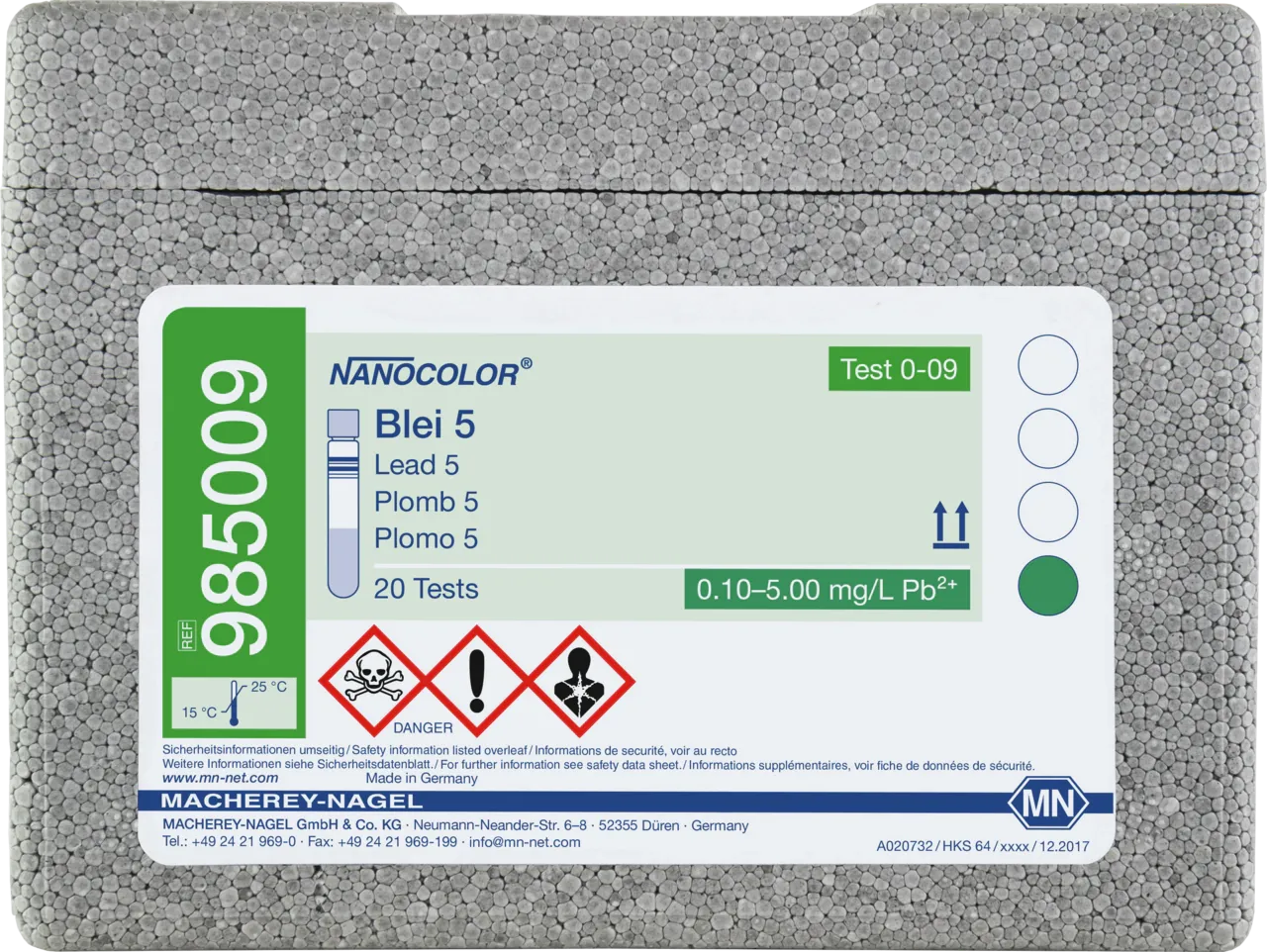 NANOCOLOR Lead 5 tube test measuring range: 0.10-5.00 mg/L Pb2+ sufficient for 20 determinations