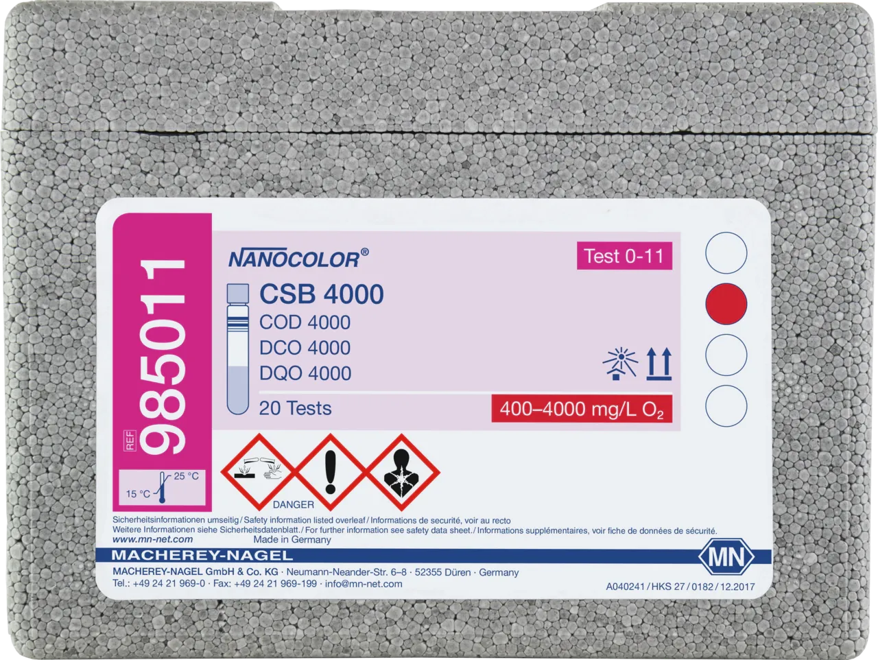 NANOCOLOR COD 4000 tube test measuring range: 400-4000 mg/L O2 sufficient for 20 determinations
