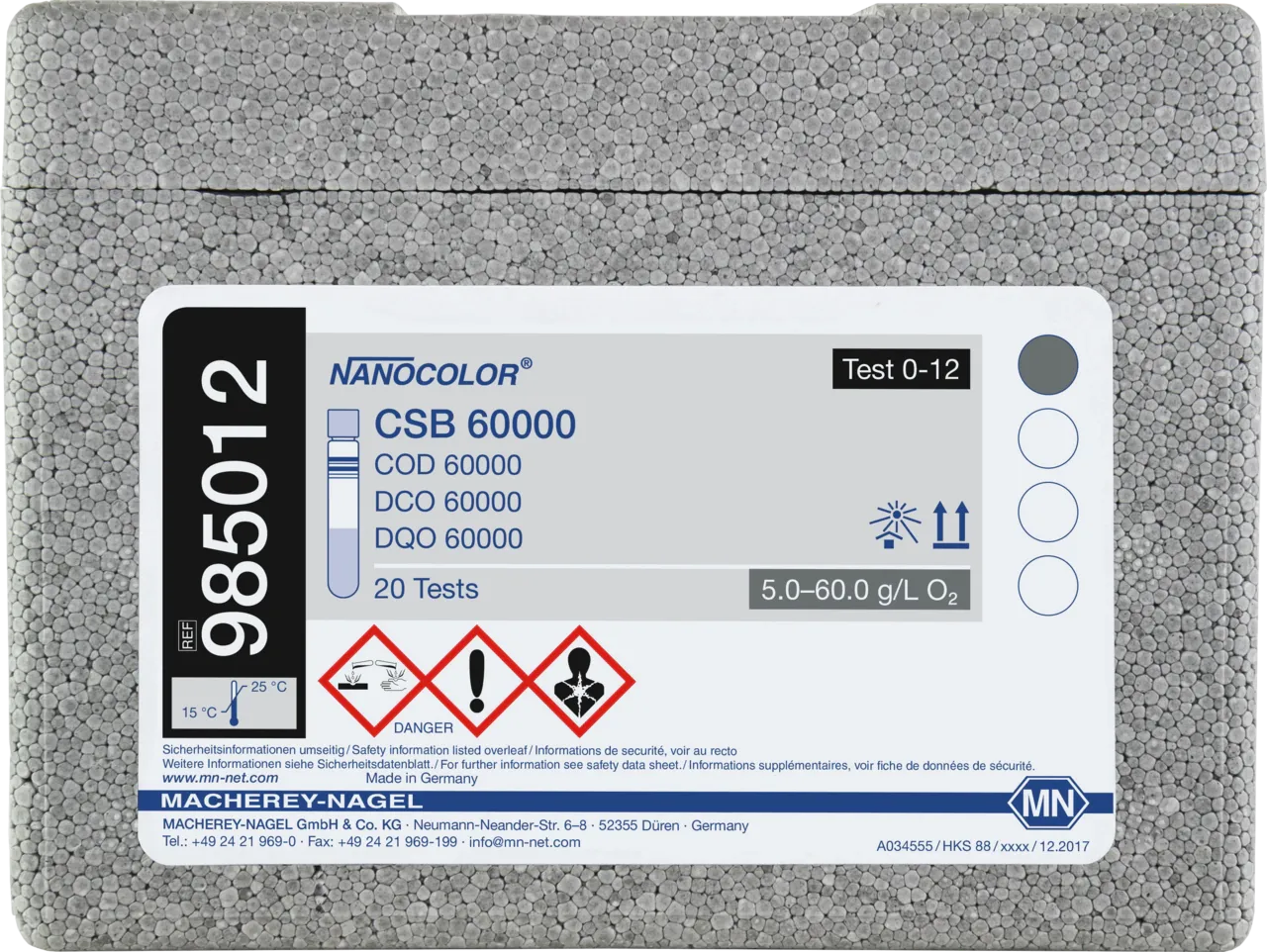 NANOCOLOR COD 60000 tube test measuring range: 5.0-60.0 g/L O2 sufficient for 20 determinations