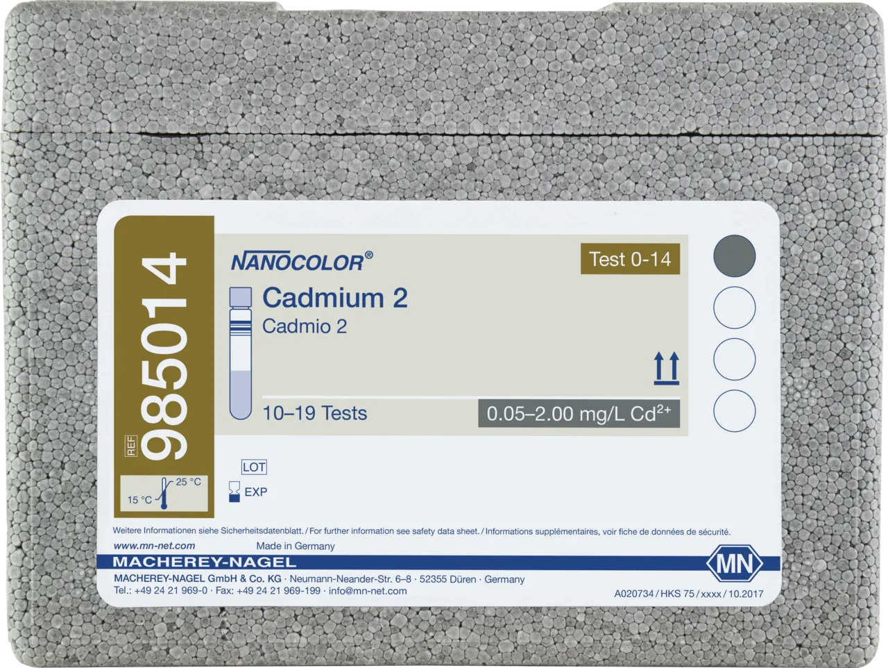 NANOCOLOR Cadmium 2 tube test measuring range: 0.05-2.00 mg/L Cd2+ sufficient for 10-19 determinations