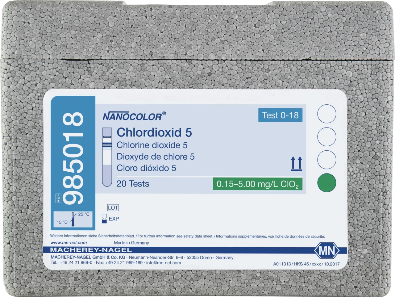 NANOCOLOR Chlorine dioxide 5 tube test measuring range: 0.15-5.00 mg/L ClO2 sufficient for 20 determinations