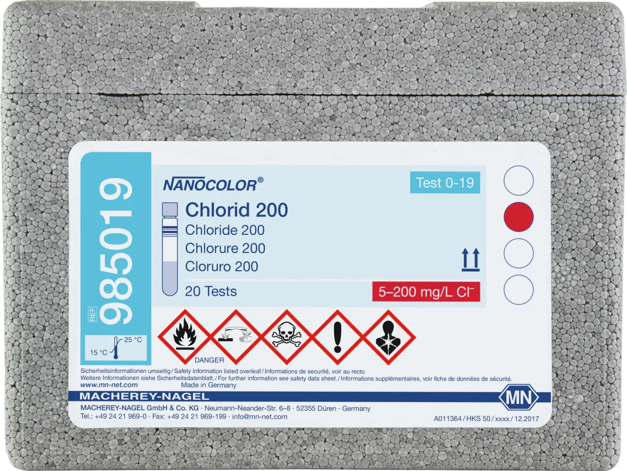 NANOCOLOR Chloride 200 tube test measuring range: 5-200 mg/L Cl-0.10-1.00 g/L Cl- sufficient for 20 determinations