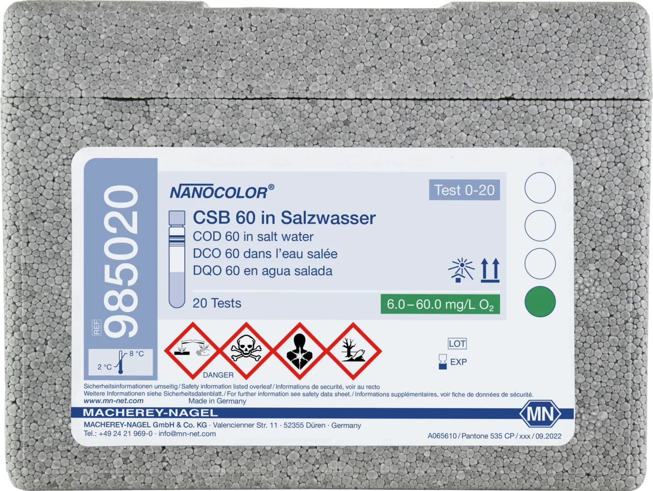 NANOCOLOR COD 60 in salt water tube test measuring range: 5-60 mg/L O2 sufficient for 20 determinations