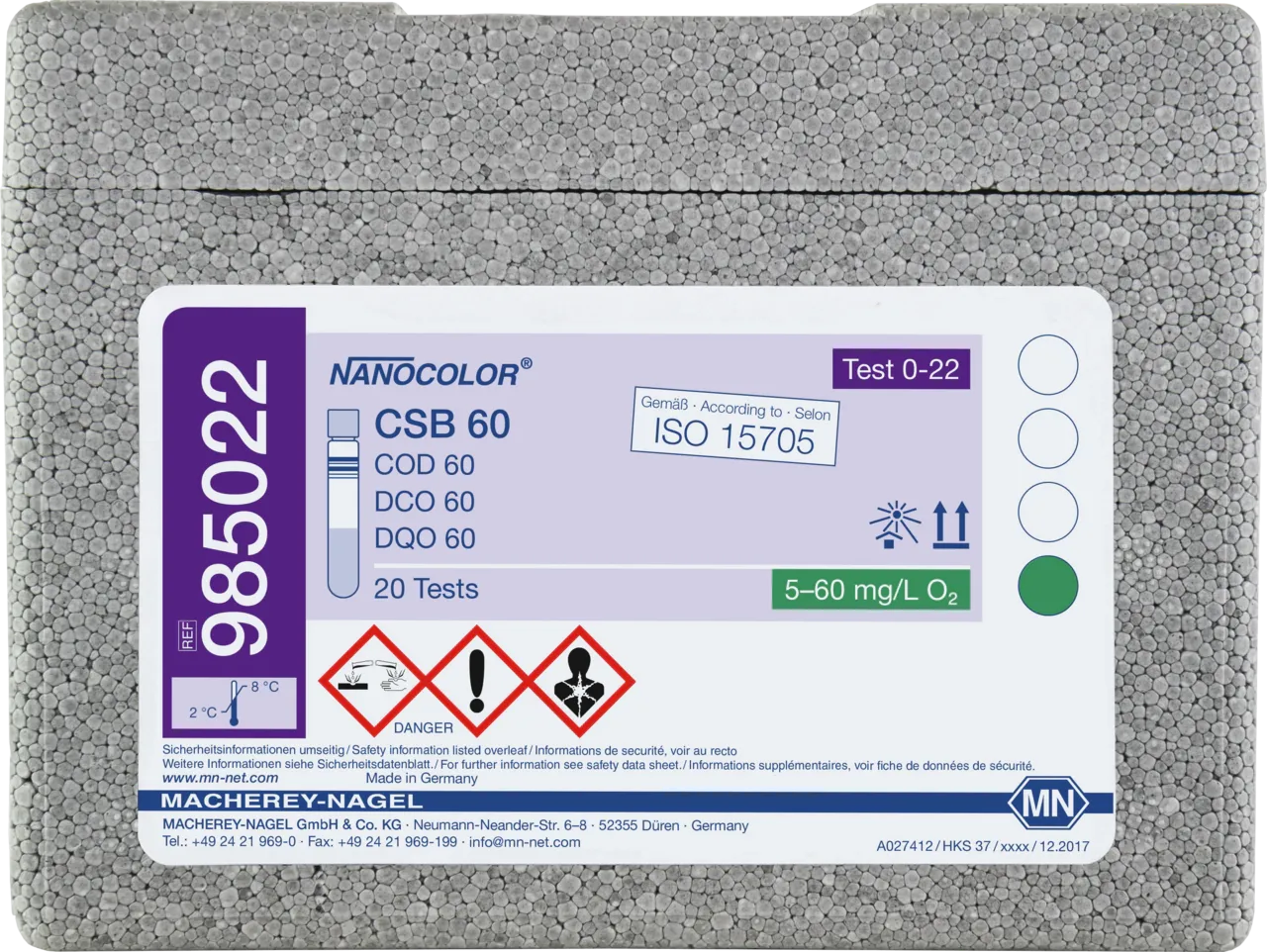 NANOCOLOR COD 60 tube test measuring range: 5-60 mg/L O2 sufficient for 20 determinations