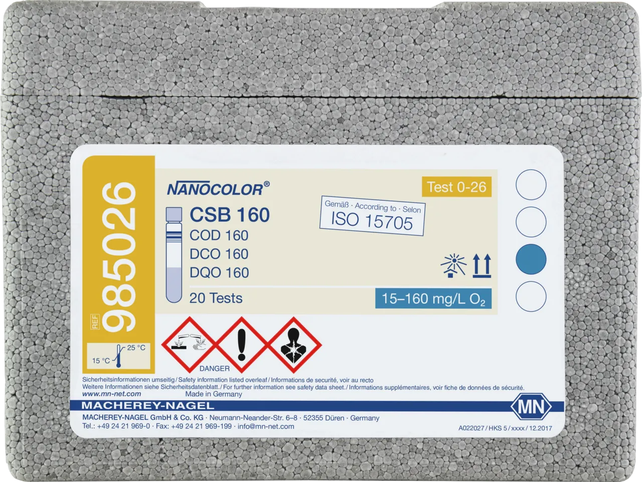 NANOCOLOR COD 160 tube test measuring range: 15-160 mg/L O2 sufficient for 20 determinations