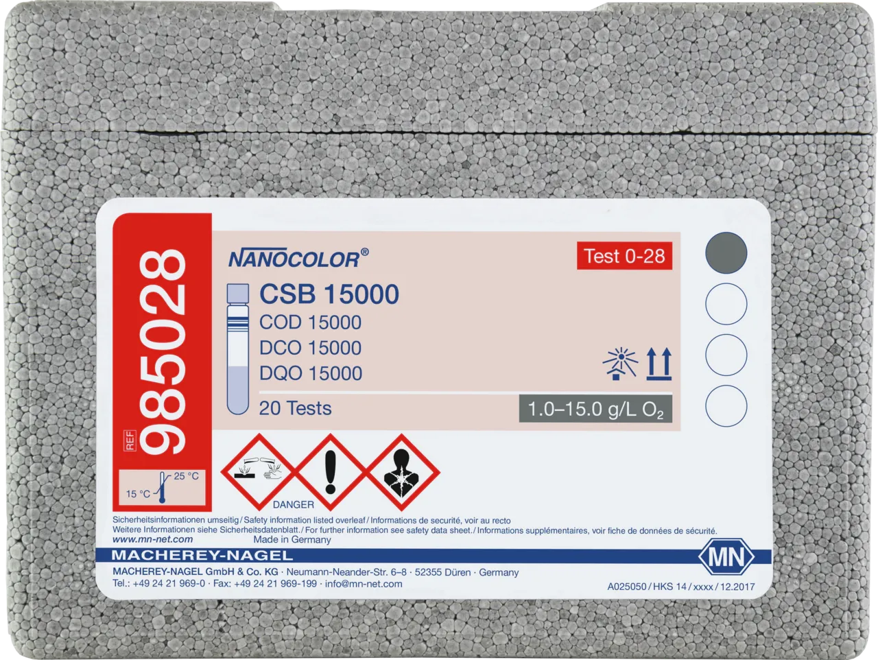 NANOCOLOR COD 15000 tube test measuring range: 1.0-15.0 g/L O2 sufficient for 20 determinations