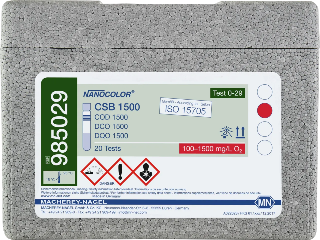 NANOCOLOR COD 1500 tube test measuring range: 100-1500 mg/L O2 sufficient for 20 determinations