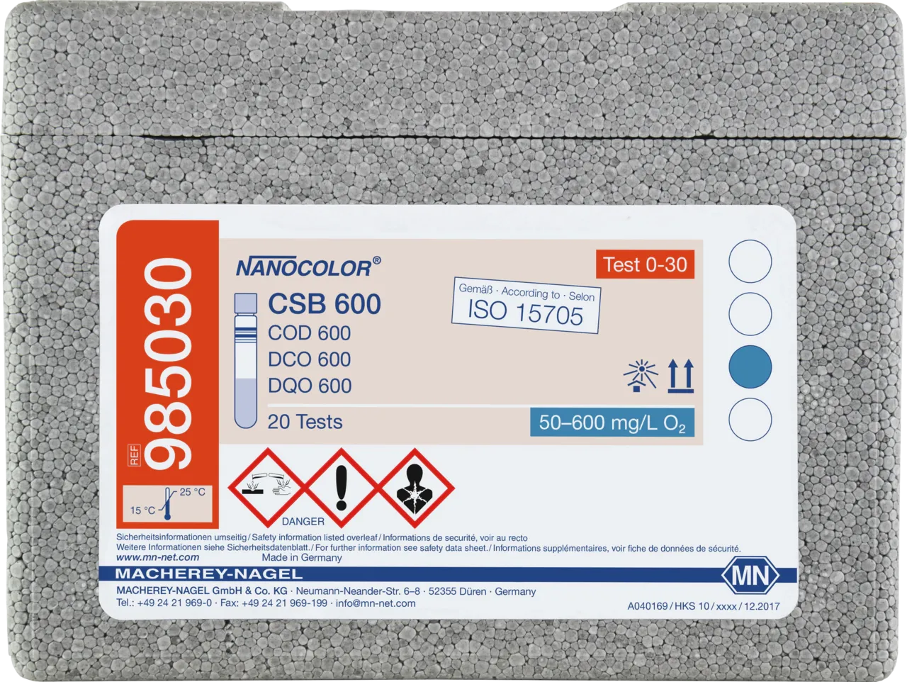 NANOCOLOR COD 600 tube test measuring range: 50-600 mg/L O2 sufficient for 20 determinations