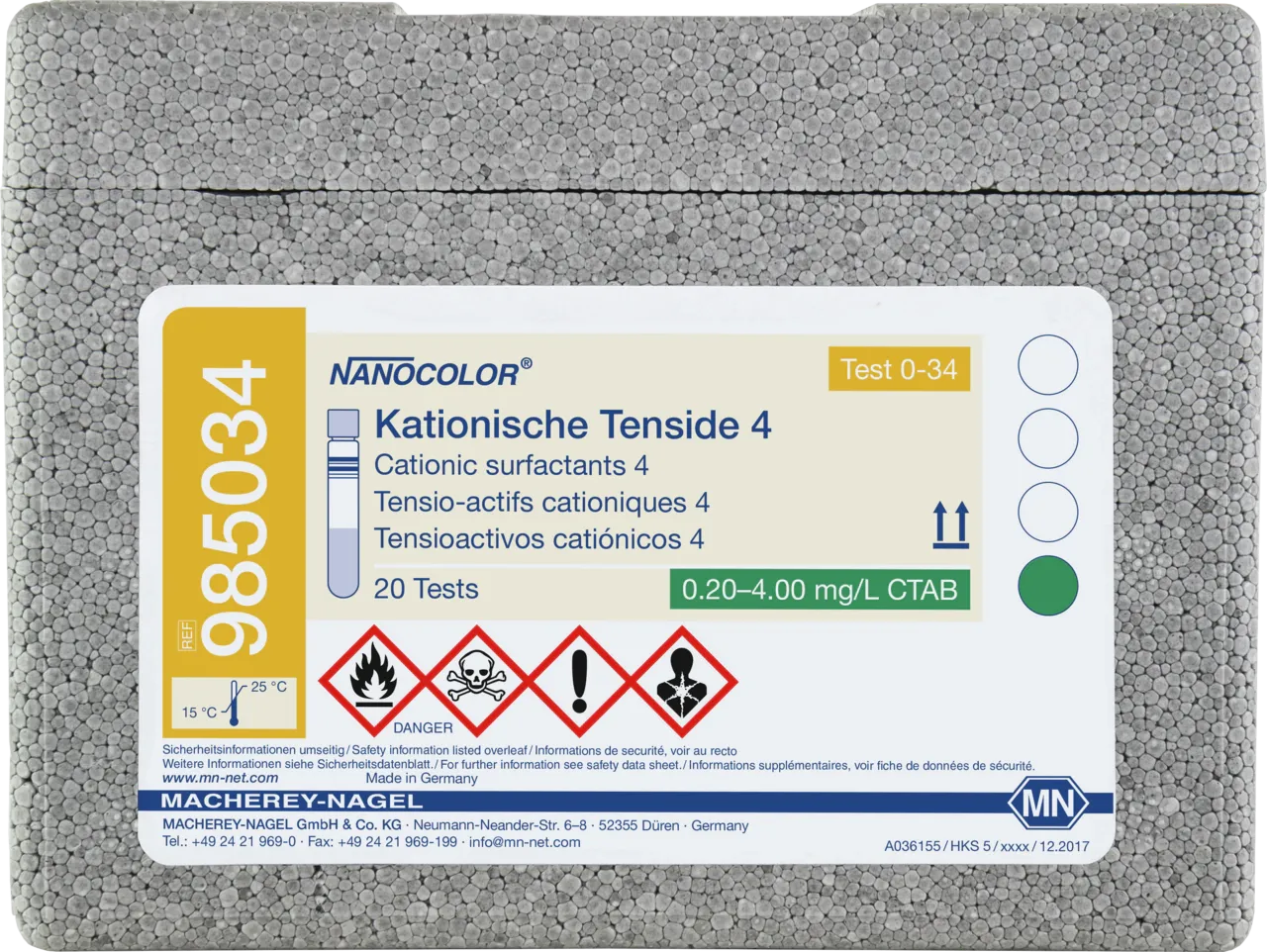 NANOCOLOR Cationic surfactants 4 tube test measuring range: 0.20-4.00 mg/L CTAB sufficient for 20 determinations