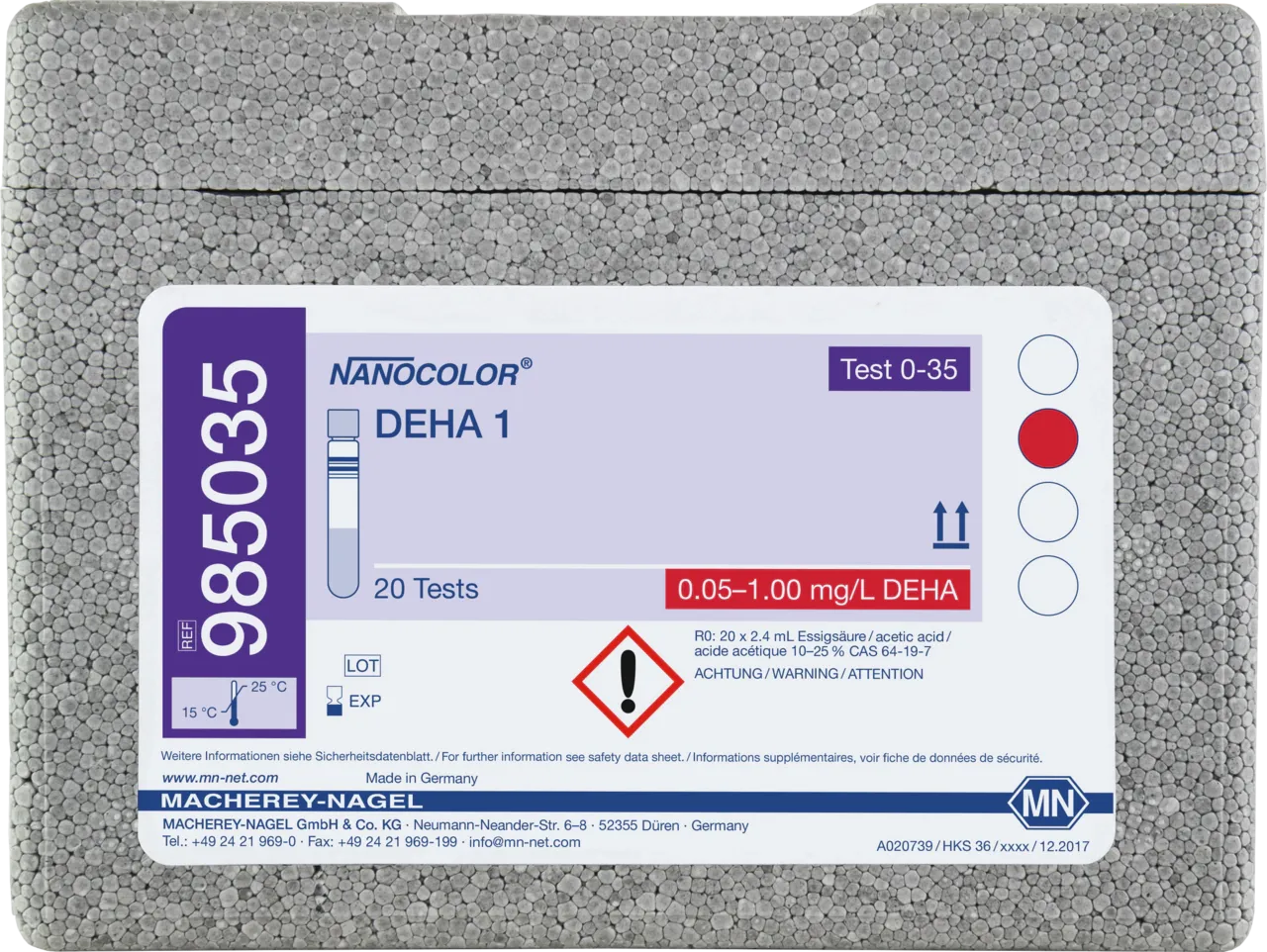 NANOCOLOR DEHA 1 tube test measuring range: 0.05-1.00 mg/L DEHA sufficient for 20 determinations