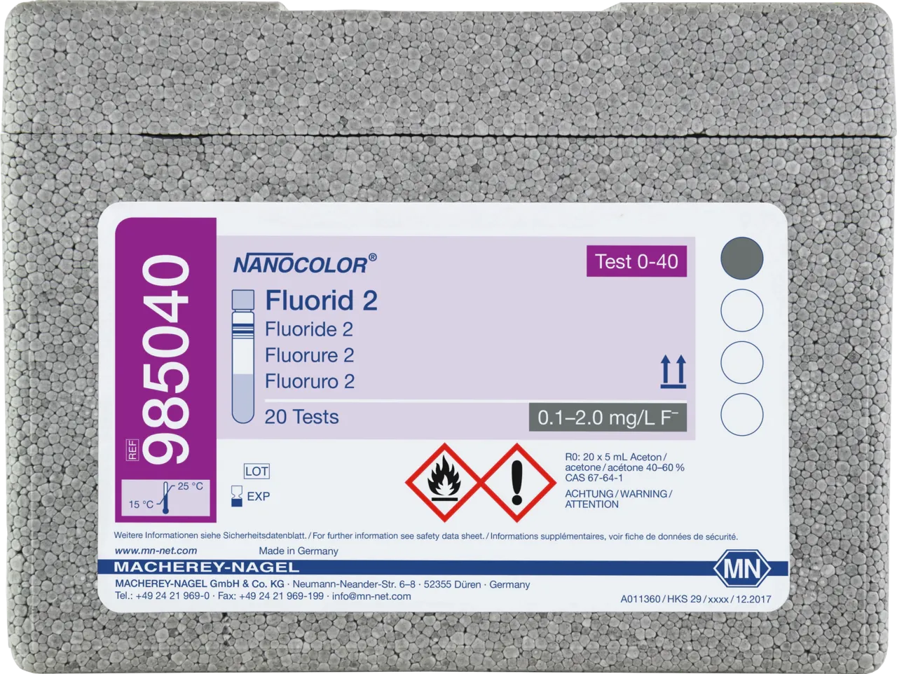 NANOCOLOR Fluoride 2 tube test measuring range: 0.1-2.0 mg/L F- sufficient for 20 determinations