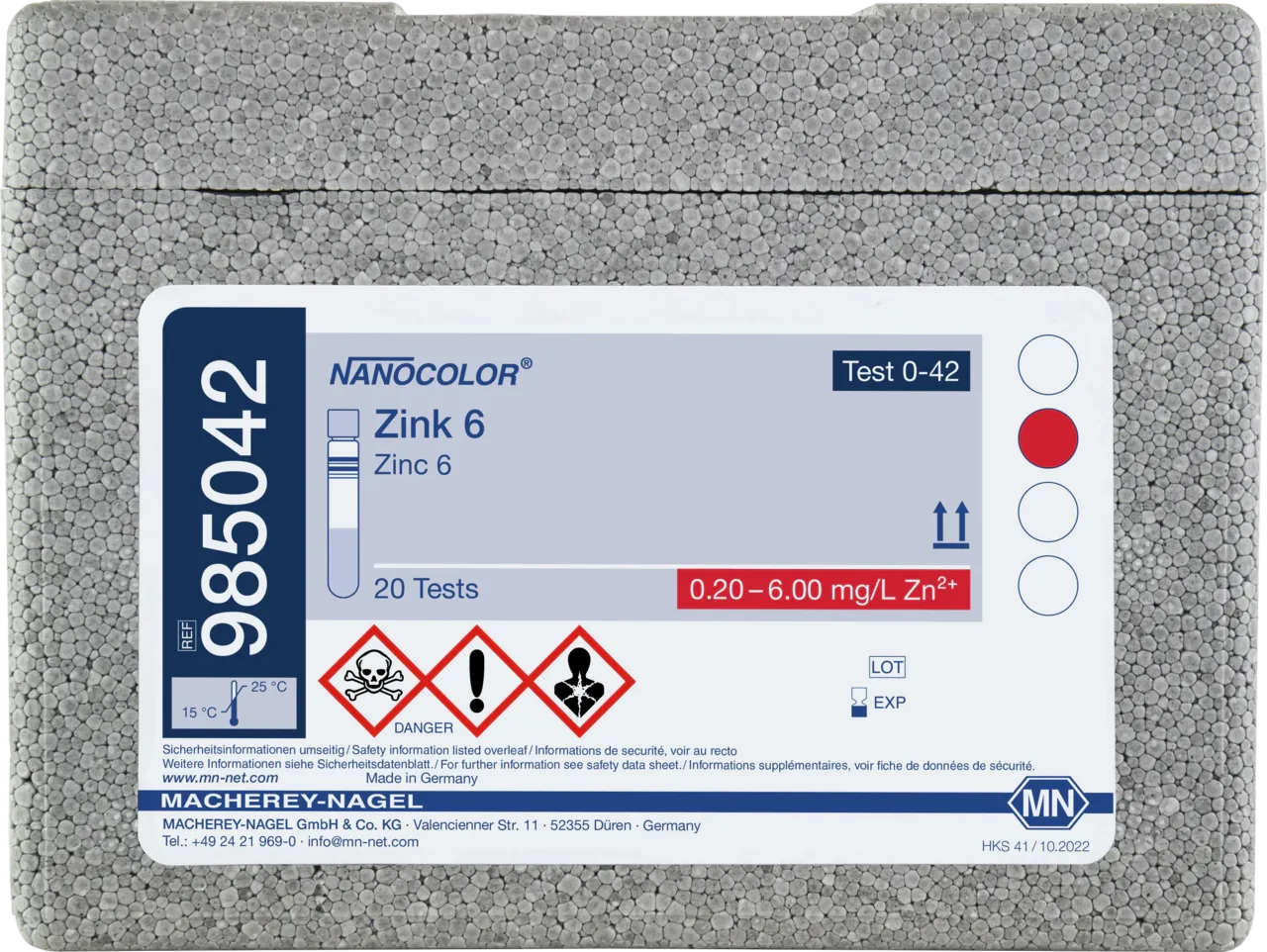 NANOCOLOR Zinc 6 tube test measuring range: 0.20-6.00 mg/L Zn2+ sufficient for 20 determinations