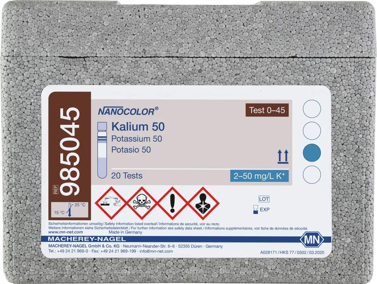 NANOCOLOR Potassium 50 tube test measuring range: 2-50 mg/L K+ sufficient for 20 determinations