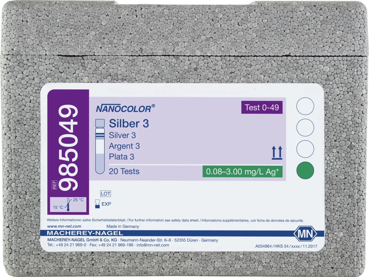 NANOCOLOR Silver 3 tube test measuring range: 0.20-3.00 mg/L Ag+ sufficient for 20 determinations