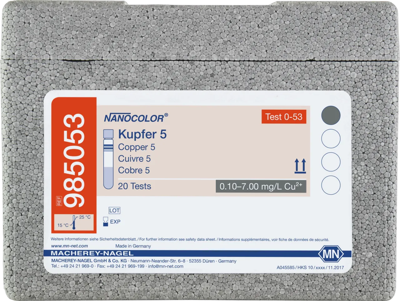 NANOCOLOR Copper 5 tube test measuring range: 0.10-7.00 mg/L Cu2+ sufficient for 20 determinations