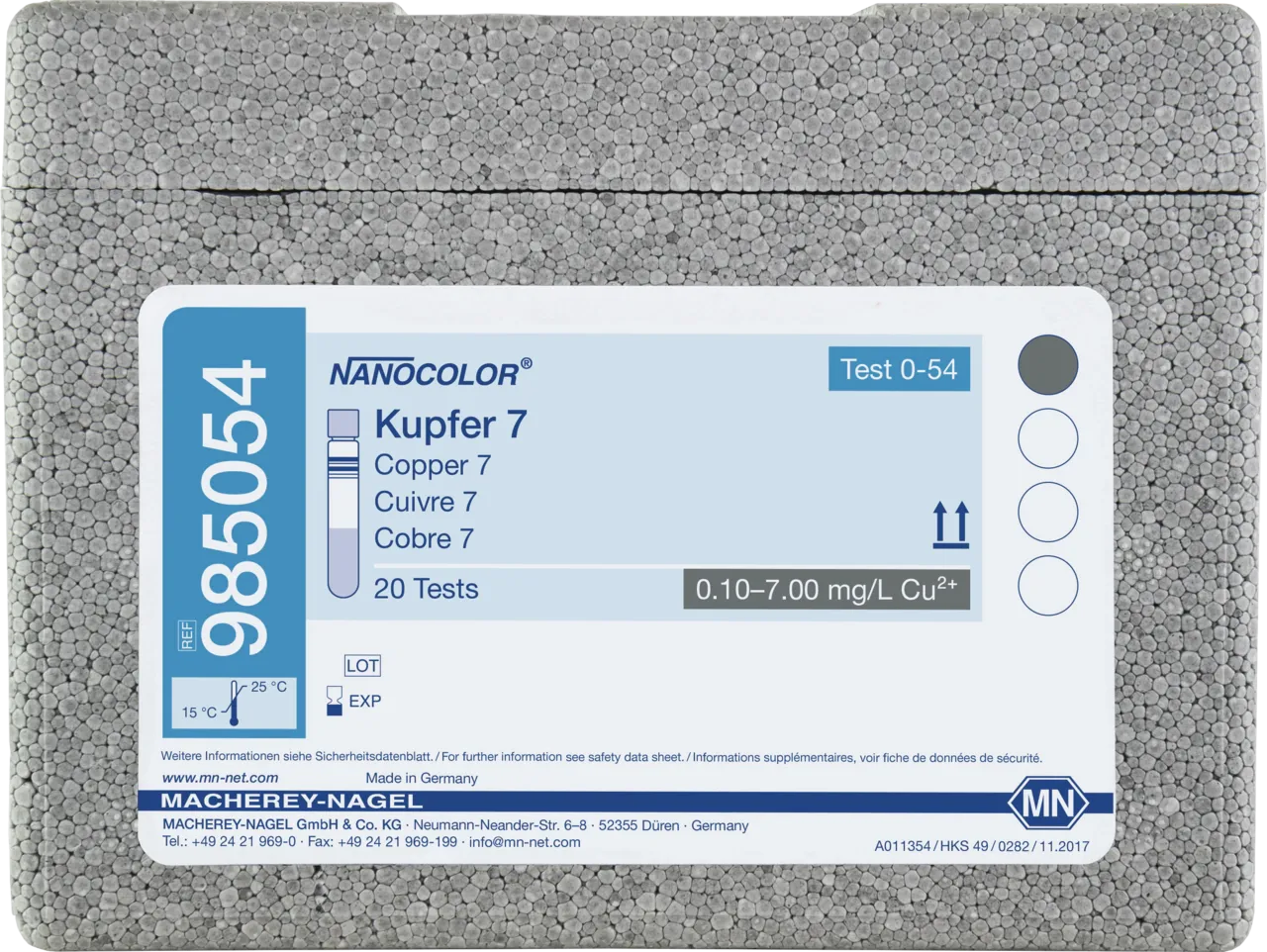 NANOCOLOR Copper 7 tube test measuring range: 0.10-7.00 mg/L Cu2+ sufficient for 20 determinations