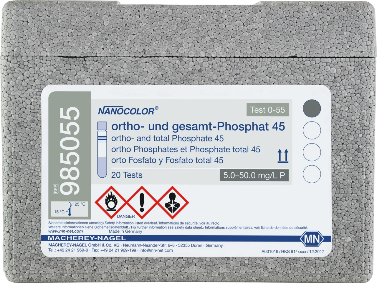 NANOCOLOR ortho and total Phosphate 45 tube test measuring range: 5.0-50.0 mg/L P 15-150 mg/L PO43- sufficient for 20 determinations